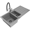Mexen Andres granite sink 1.5-bowl with drainer and Duo kitchen faucet, gray - 6515-71-671701-07-B
