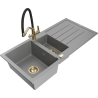 Mexen Andres 1.5-Bowl Granite Sink with Drainer and Duo Kitchen Faucet, Gray - 6515-71-671701-57-G