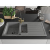 Mexen Andres granite kitchen sink 1.5 bowls with drainer and Duo kitchen faucet, gray - 6515-71-671701-57-B