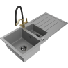 Mexen Andres 1.5-bowl granite sink with drainer and Duo kitchen faucet, gray - 6515-71-671701-57-B