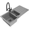 Mexen Andres granite sink 1.5-bowl with drainer and Duo kitchen faucet, gray - 6515-71-671701-70-B