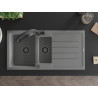 Mexen Andres granite sink 1.5-bowl with drainer and Duo kitchen faucet, gray - 6515-71-671701-70-B