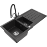 Mexen Andres granite sink 1.5-bowl with drainer and Duo kitchen faucet, black/silver metallic - 6515-73-671701-07