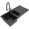 Mexen Andres granite sink 1.5-bowl with drainer and Duo kitchen faucet, black/silver - 6515-73-671701-07-B