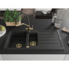 Mexen Andres granite sink 1.5-bowl with drainer and Duo kitchen faucet, black/silver - 6515-73-671701-57-G