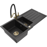 Mexen Andres 1.5-bowl granite sink with drainer and Duo kitchen faucet, black/silver - 6515-73-671701-57-G