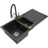 Mexen Andres granite sink 1.5-bowl with drainer and Duo kitchen faucet, black/silver - 6515-73-671701-57-G