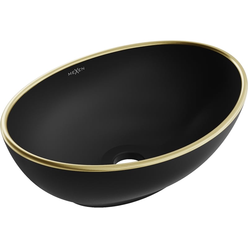 Mexen Elza countertop washbasin 40 x 33 cm, black matte/gold rim - 21014025