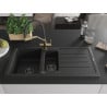 Mexen Andres Granite Sink 1.5 Bowl with Drainer and Duo Kitchen Faucet, Black/Silver - 6515-73-671701-57-B