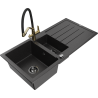 Mexen Andres 1.5-compartment granite sink with a drip tray and kitchen mixer tap Duo, Black/ silver - 6515-73-671701-57-B