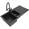 Mexen Andres 1.5-Bowl Granite Sink with Drainer and Duo Kitchen Faucet, Black/Silver - 6515-73-671701-70-B
