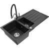 Mexen Andres 1.5-bowl granite sink with drainer and Duo kitchen faucet, black/gold metallic - 6515-75-671701-07
