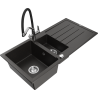 Mexen Andres granite sink 1.5-bowl with drainer and Duo kitchen faucet, black/gold metallic - 6515-75-671701-07