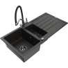 Mexen Andres 1.5-compartment granite sink with a drip tray and kitchen mixer tap Duo, Black/ gold metallic - 6515-75-671701-07-B