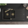 Mexen Andres granite kitchen sink 1.5-bowl with drainer and kitchen faucet Duo, black/gold metallic - 6515-75-671701-57-G