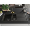 Mexen Andres 1.5-bowl granite sink with drainer and kitchen faucet Duo, black/gold metallic - 6515-75-671701-57-B
