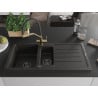 Mexen Andres granite sink 1.5-bowl with drainer and Duo kitchen tap, black/golden metallic - 6515-75-671701-57-B