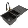 Mexen Andres granite kitchen sink 1.5-bowl with drainer and Duo faucet, black/gold metallic - 6515-75-671701-57-B