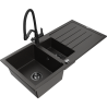 Mexen Andres 1.5-bowl granite sink with drainer and Duo kitchen faucet, black/gold metallic - 6515-75-671701-70-B