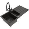 Mexen Andres granite sink 1.5-bowl with drainer and Duo kitchen faucet, black/gold metallic - 6515-75-671701-70-B