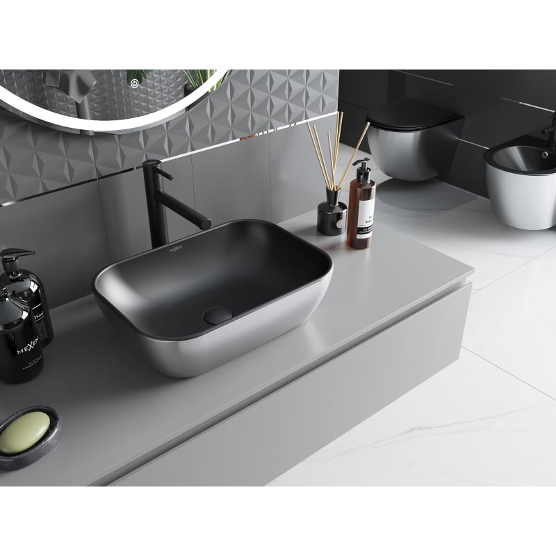 Mexen Rita countertop washbasin 45 x 32 cm, matte black/silver - 21084574
