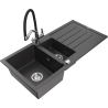 Mexen Andres 1.5-compartment granite sink with a drip tray and kitchen mixer tap Duo, Spotted black - 6515-76-671701-07