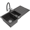 Mexen Andres granite sink 1.5-bowl with drainer and Duo kitchen faucet, speckled black - 6515-76-671701-07