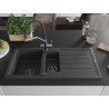 Mexen Andres granite sink 1.5-bowl with drainer and Duo kitchen faucet, speckled black - 6515-76-671701-07-B