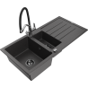 Mexen Andres 1.5-compartment granite sink with a drip tray and kitchen mixer tap Duo, Spotted black - 6515-76-671701-07-B