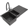 Mexen Andres granite sink 1.5-bowl with drainer and Duo kitchen faucet, speckled black - 6515-76-671701-07-B