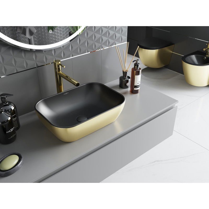 Mexen Rita countertop washbasin 45 x 32 cm, black matte/gold - 21084576