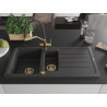 Mexen Andres 1.5-bowl granite sink with drainer and Duo kitchen faucet, black speckled - 6515-76-671701-57-G