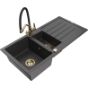 Mexen Andres 1.5-bowl granite sink with drainer and Duo kitchen faucet, black speckled - 6515-76-671701-57-G