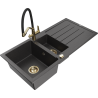Mexen Andres 1.5-compartment granite sink with a drip tray and kitchen mixer tap Duo, Spotted black - 6515-76-671701-57-G