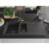 Mexen Andres 1.5-bowl granite sink with drainer and Duo kitchen faucet, speckled black - 6515-76-671701-57-B