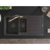 Mexen Andres granite sink 1.5-bowl with draining board and Duo kitchen faucet, speckled black - 6515-76-671701-57-B