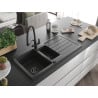 Mexen Andres granite sink 1.5-bowl with drainer and kitchen mixer Duo, black speckled - 6515-76-671701-70-B