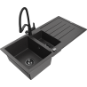 Mexen Andres 1.5-bowl granite kitchen sink with drainer and Duo kitchen faucet, black speckled - 6515-76-671701-70-B
