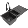 Mexen Andres granite sink 1.5-bowl with drainer and Duo kitchen faucet, black speckled - 6515-76-671701-70-B