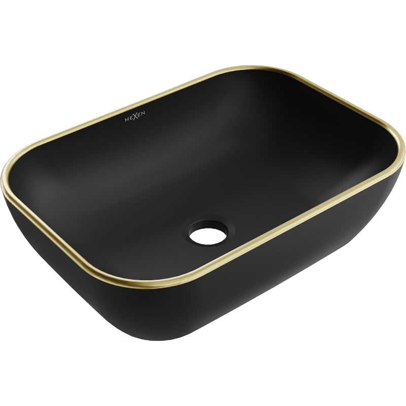 Mexen Rita countertop washbasin 45 x 32 cm, black matt/gold edge trim - 21084575