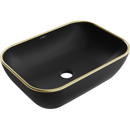 Mexen Rita countertop washbasin 45 x 32 cm, black matt/gold edge trim - 21084575