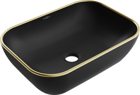 Mexen Rita countertop washbasin 45 x 32 cm, black matt/gold edge trim - 21084575