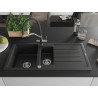 Mexen Andres granite sink 1.5-bowl with drainer and Duo kitchen faucet, black - 6515-77-671701-07