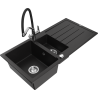 Mexen Andres granite kitchen sink 1.5-bowl with drainer and Duo kitchen faucet, black - 6515-77-671701-07