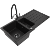Mexen Andres granite kitchen sink 1.5-bowl with drainer and Duo kitchen faucet, black - 6515-77-671701-07-B