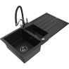 Mexen Andres granite sink 1.5-bowl with drainer and Duo kitchen faucet, black - 6515-77-671701-07-B