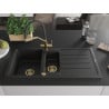 Mexen Andres 1.5-bowl granite sink with drainer and Duo kitchen tap, black - 6515-77-671701-57-G