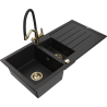 Mexen Andres 1.5-compartment granite sink with a drip tray and kitchen mixer tap Duo, Black - 6515-77-671701-57-G