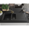 Mexen Andres granite sink 1.5-bowl with drainer and Duo kitchen faucet, black - 6515-77-671701-57-B