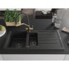 Mexen Andres granite sink 1.5-bowl with drainer and Duo kitchen tap, black - 6515-77-671701-57-B